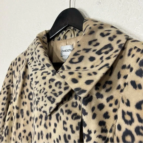 Chico’s Leopard Print Leather Suede Jacket Single Button Size S - Picture 6 of 14